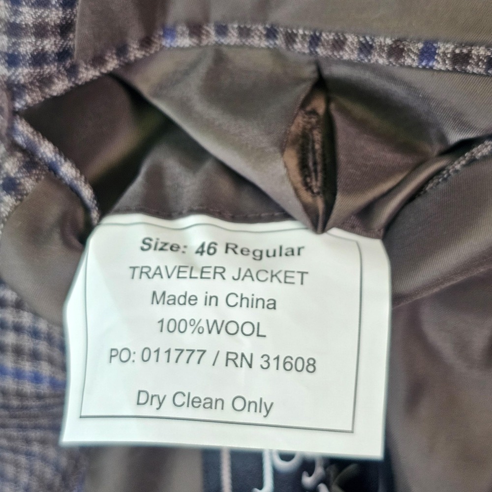 Jos. A. Bank Sport Coat Mens 46R Brown Plaid Wool Traveler Jacket Tailored Fit - Picture 10 of 15